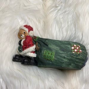 Vintage Christmas bear Santa glass candle holder